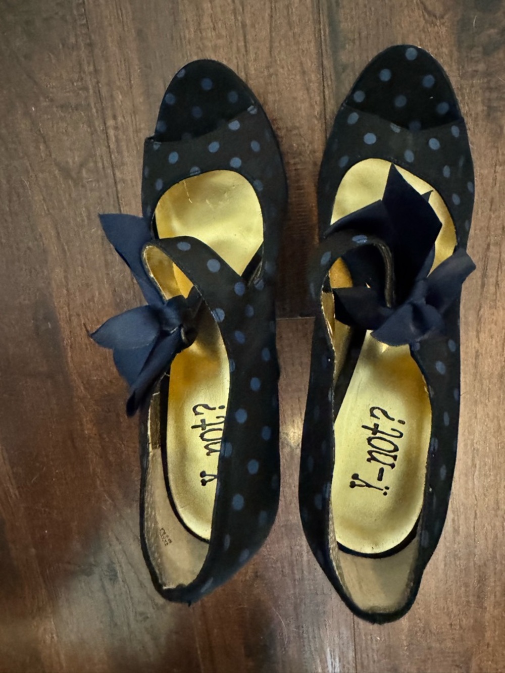 Women’s Black Polka Dot Platform Heels - Blue Dot Accent w/bow Y2K - Picture 4 of 10
